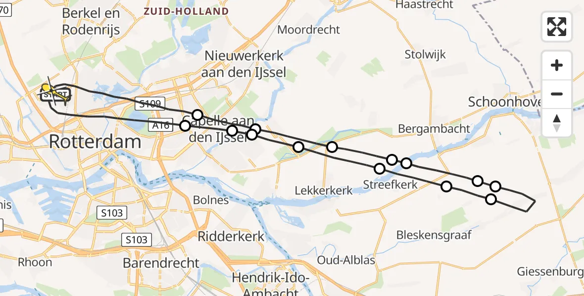 Routekaart van de vlucht: Lifeliner 2 naar Rotterdam