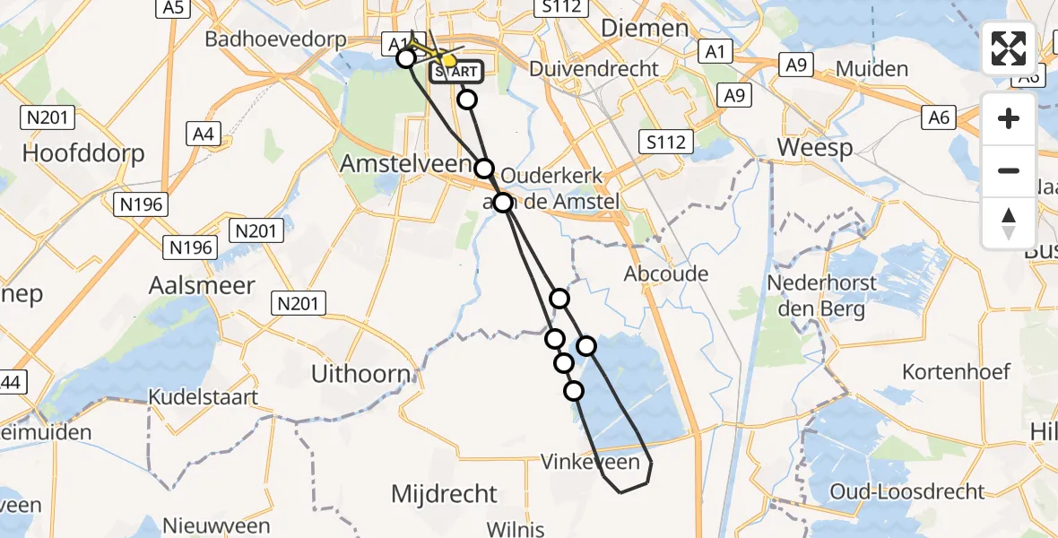 Routekaart van de vlucht: Lifeliner 1 naar Amsterdam