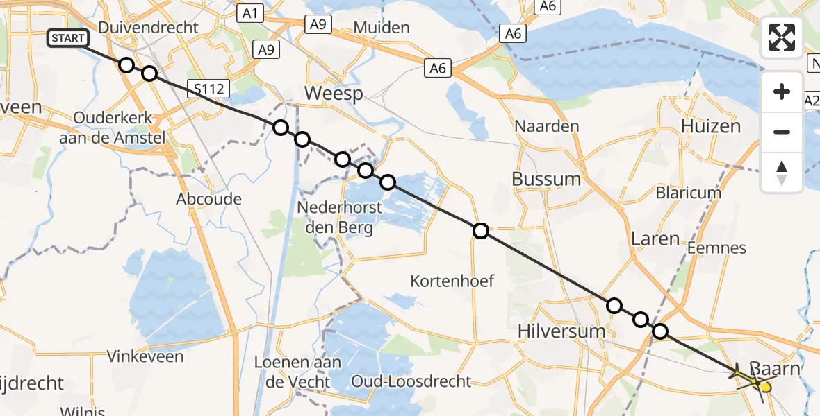 Routekaart van de vlucht: Lifeliner 1 naar Baarn