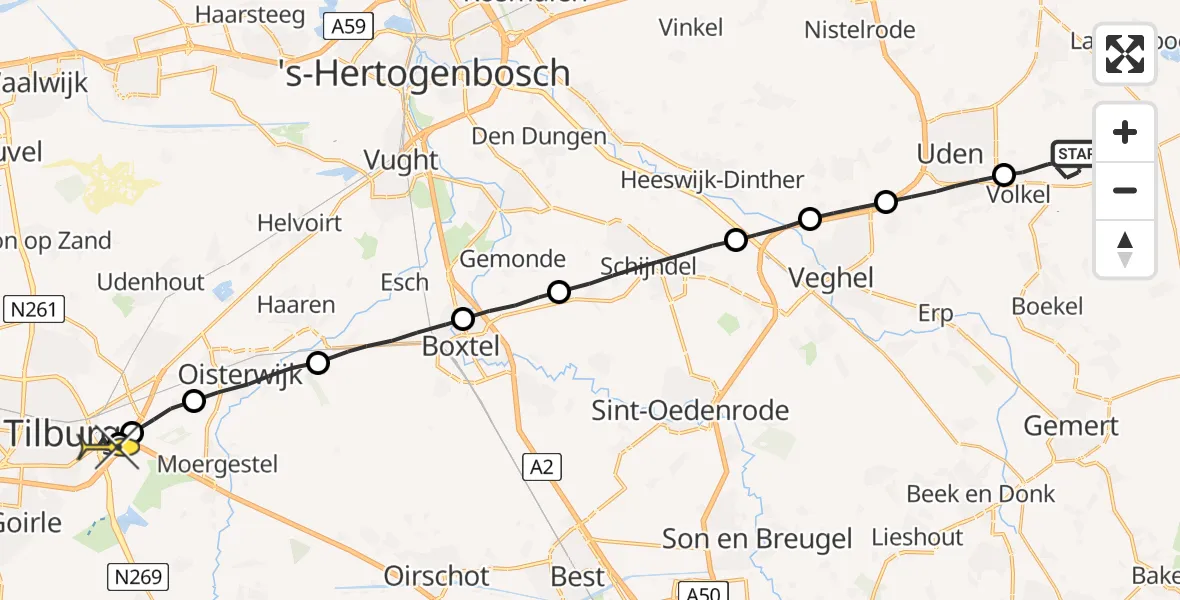 Routekaart van de vlucht: Lifeliner 3 naar Tilburg