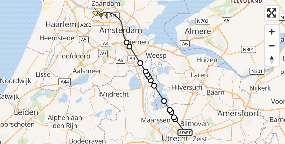 Routekaart van de vlucht: Lifeliner 1 naar Amsterdam