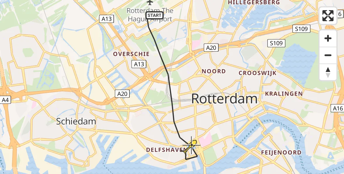 Routekaart van de vlucht: Lifeliner 2 naar Rotterdam