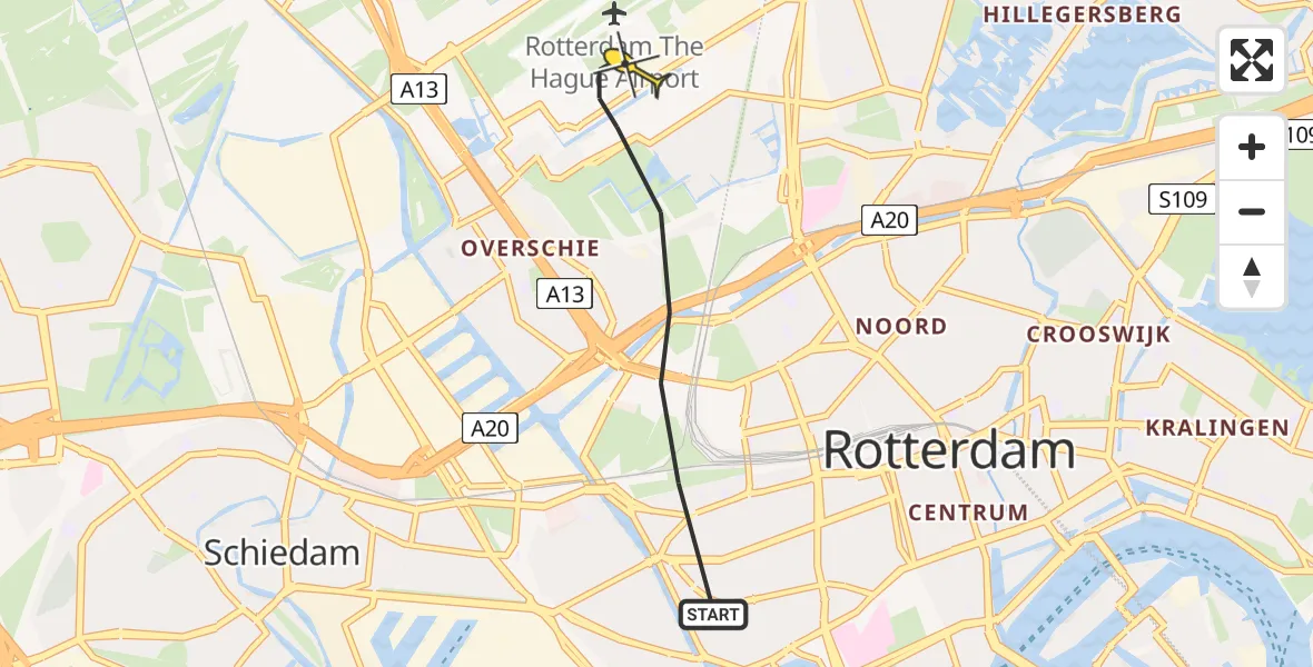 Routekaart van de vlucht: Lifeliner 2 naar Rotterdam