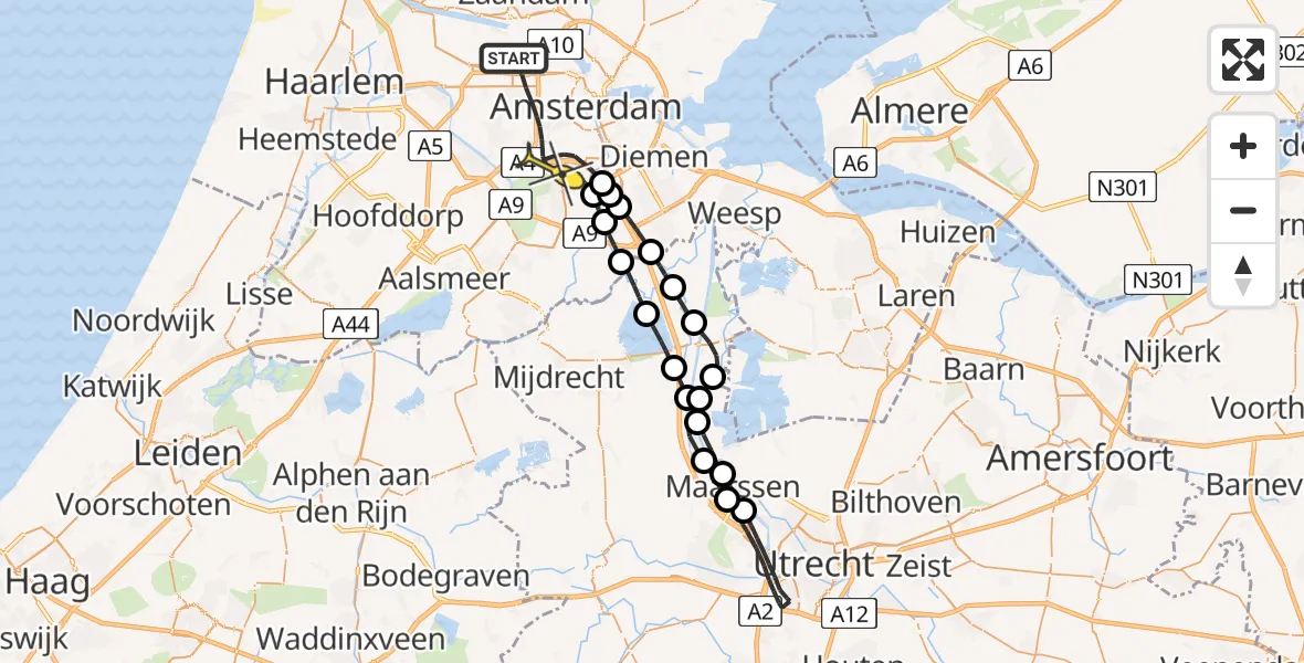 Routekaart van de vlucht: Lifeliner 1 naar Amsterdam