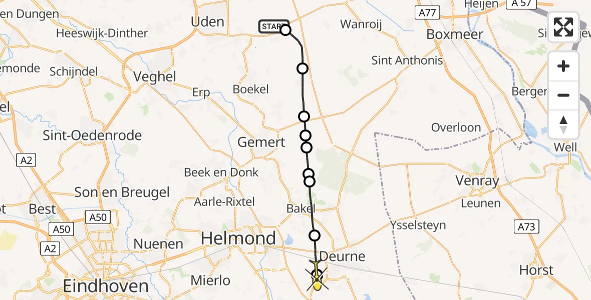 Routekaart van de vlucht: Politieheli naar Vlierden
