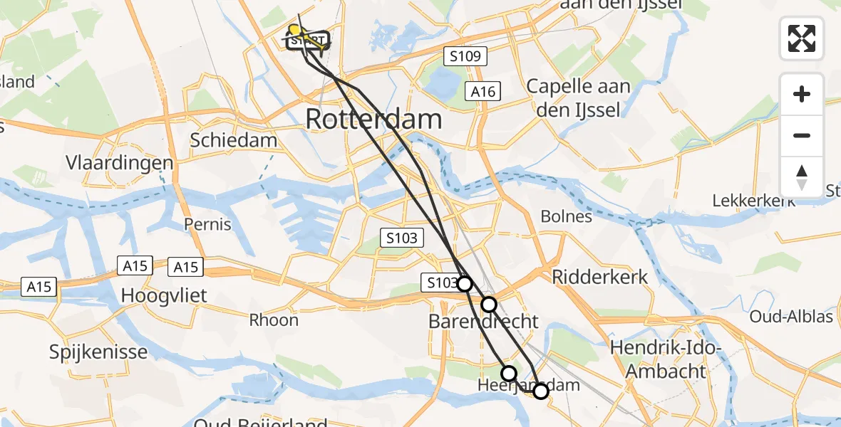 Routekaart van de vlucht: Lifeliner 2 naar Rotterdam