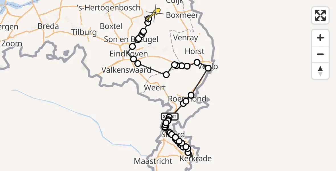 Routekaart van de vlucht: Politieheli naar Volkel