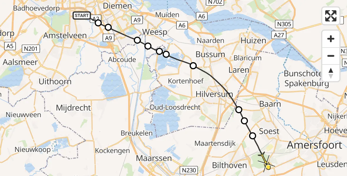 Routekaart van de vlucht: Lifeliner 1 naar Soest