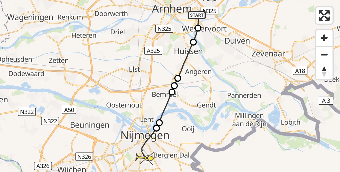 Routekaart van de vlucht: Lifeliner 3 naar Nijmegen