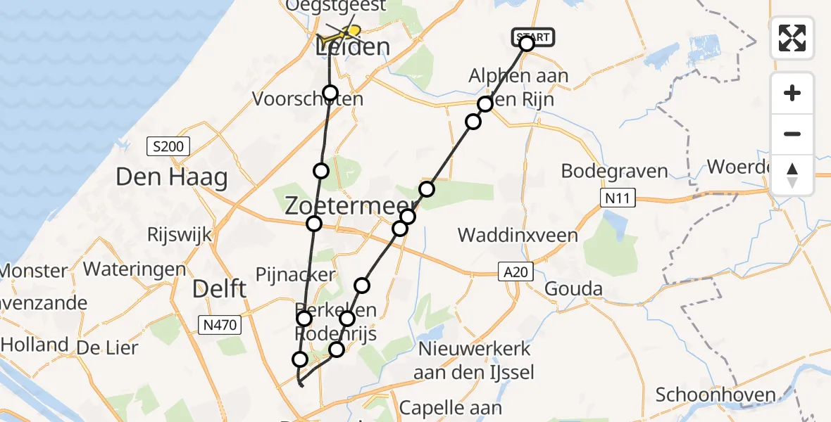 Routekaart van de vlucht: Lifeliner 2 naar Leiden