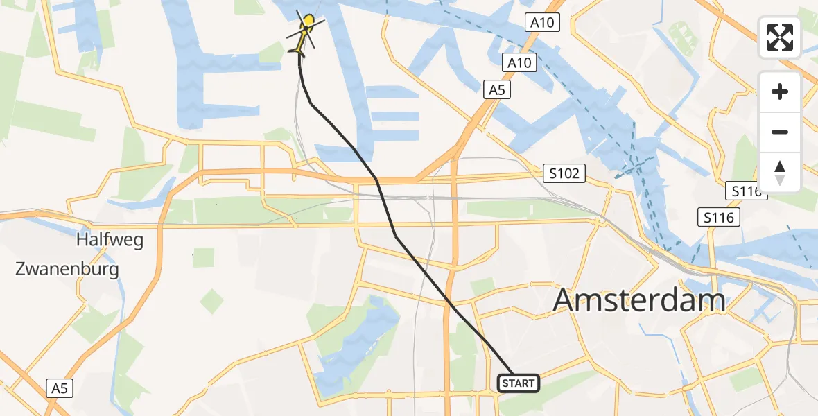 Routekaart van de vlucht: Lifeliner 1 naar Amsterdam