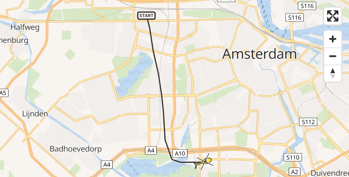 Routekaart van de vlucht: Lifeliner 1 naar Amsterdam