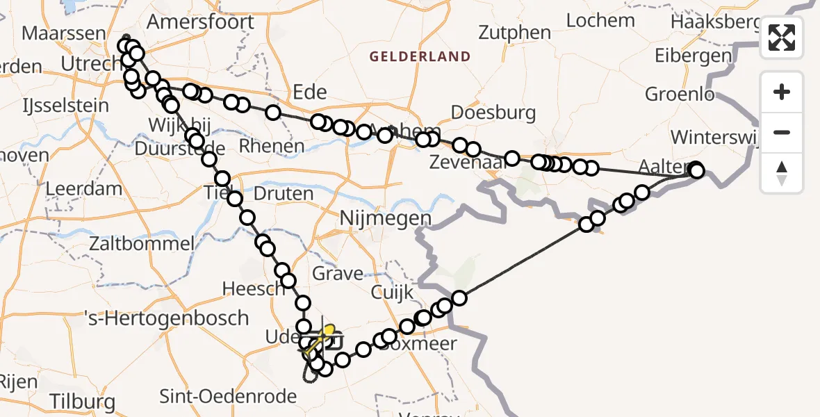Vluchtroute Politiehelikopter van Volkel naar Volkel