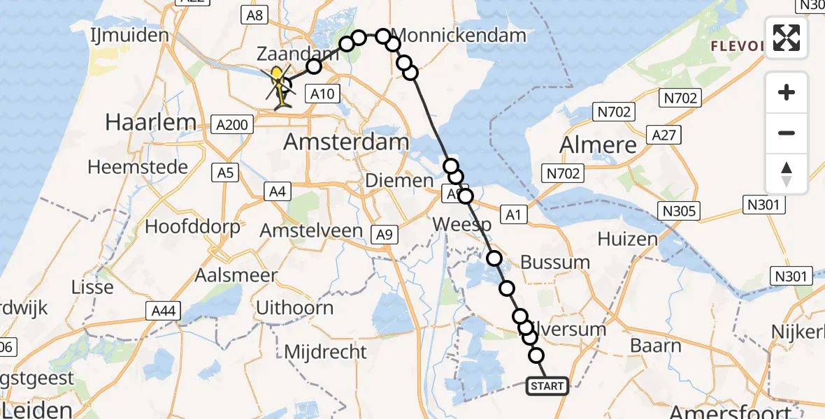 Routekaart van de vlucht: Lifeliner 1 naar Amsterdam