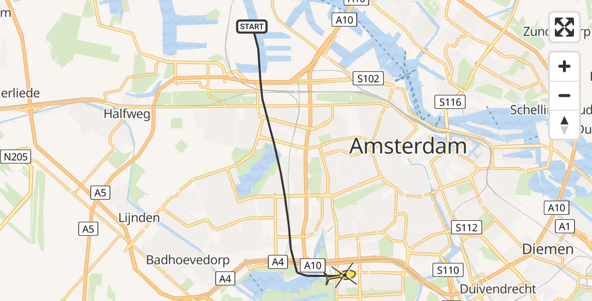 Routekaart van de vlucht: Lifeliner 1 naar Amsterdam