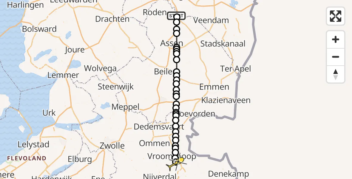 Routekaart van de vlucht: Lifeliner 4 naar Vriezenveen