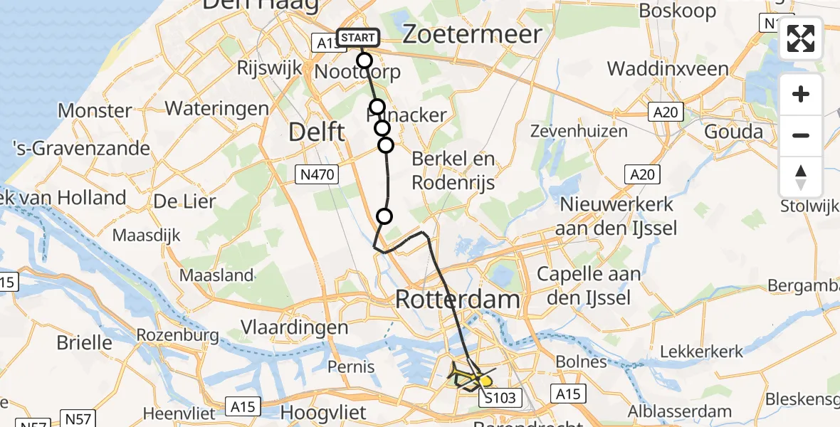 Routekaart van de vlucht: Lifeliner 2 naar Rotterdam