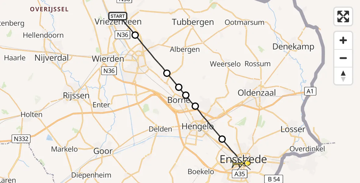 Routekaart van de vlucht: Lifeliner 4 naar Enschede