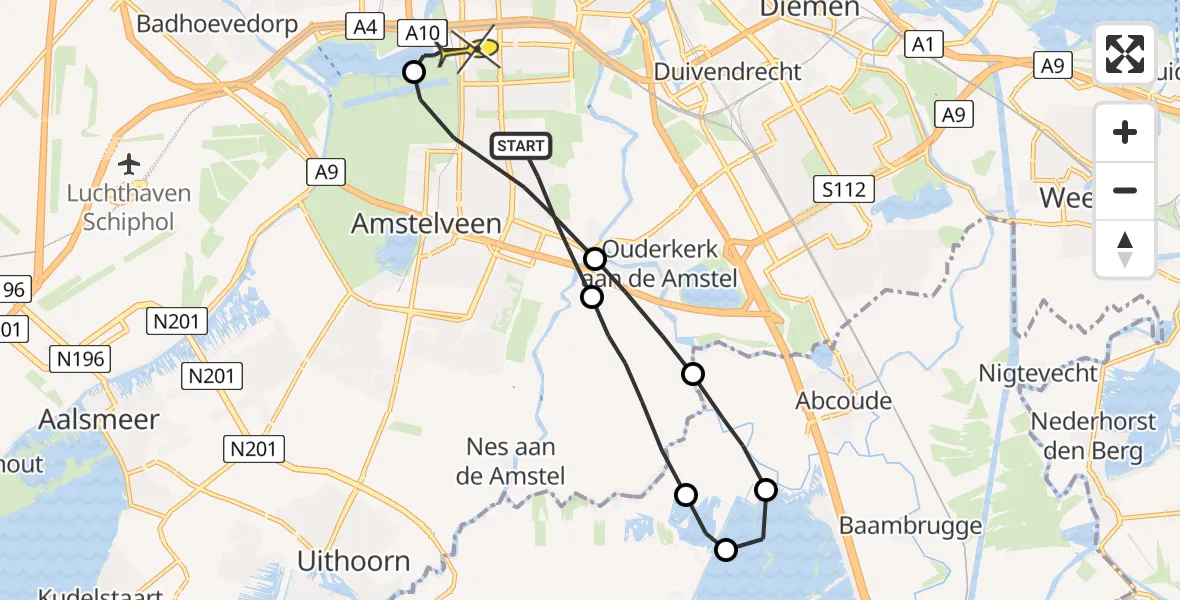 Routekaart van de vlucht: Lifeliner 1 naar Amsterdam