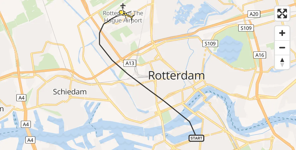 Routekaart van de vlucht: Lifeliner 2 naar Rotterdam