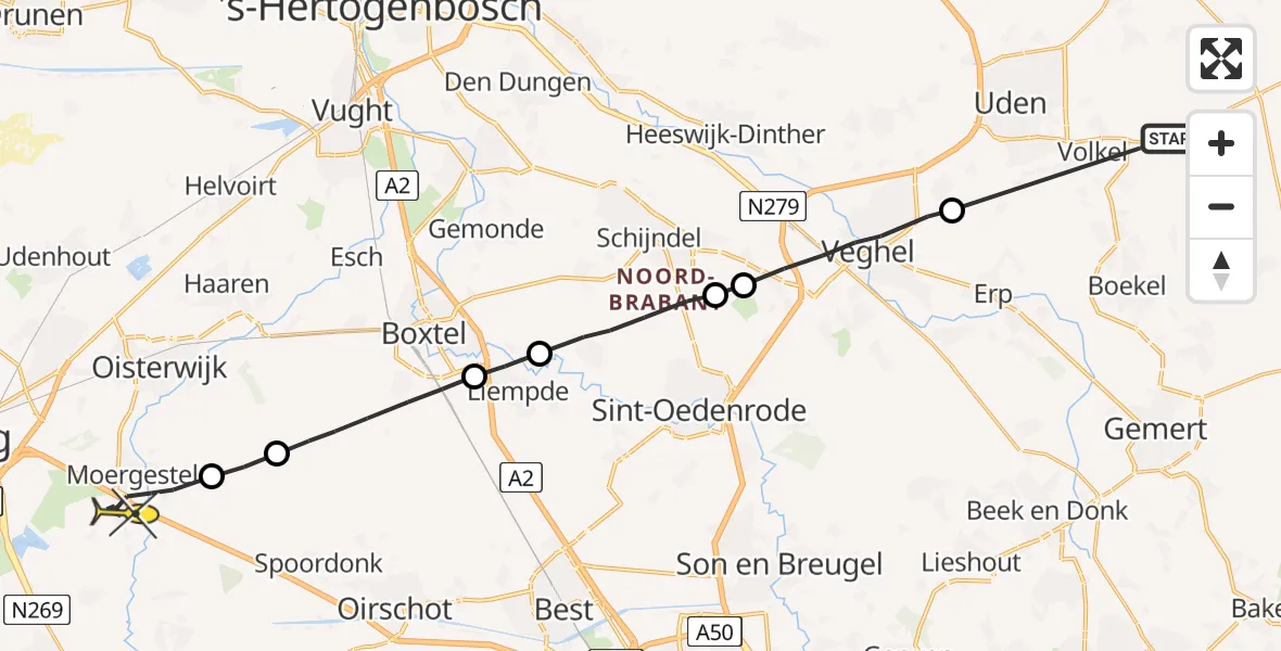 Routekaart van de vlucht: Lifeliner 3 naar Moergestel