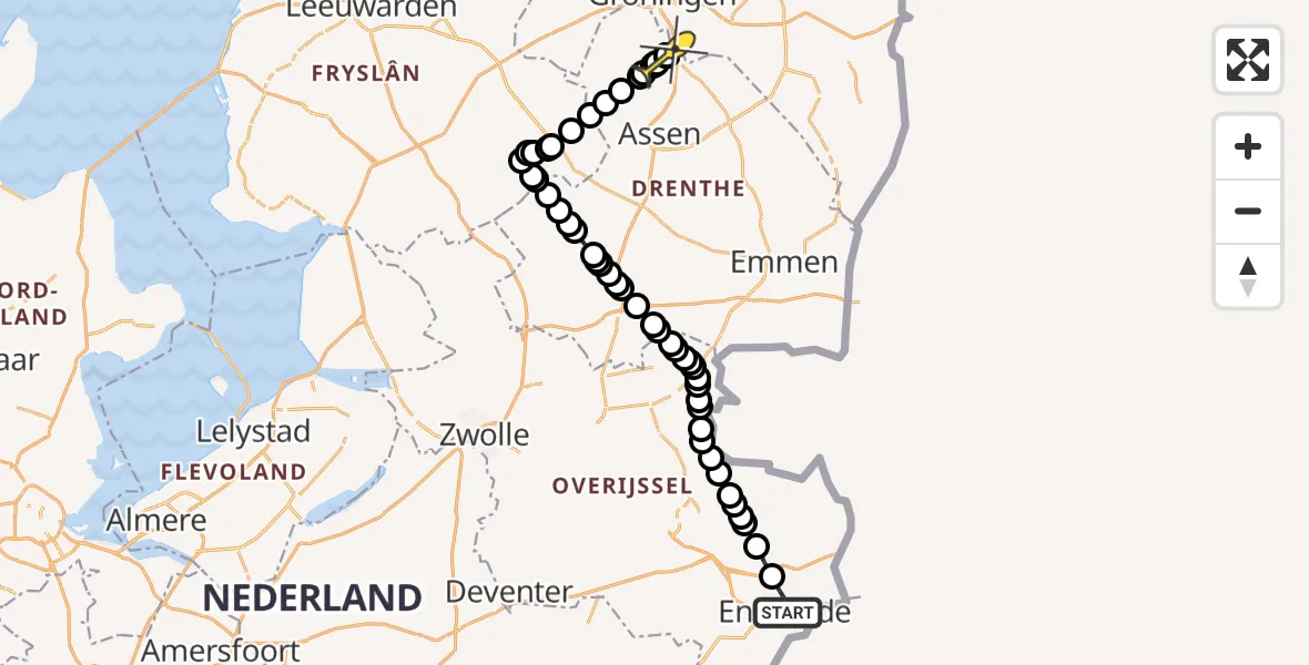 Routekaart van de vlucht: Lifeliner 4 naar Eelde