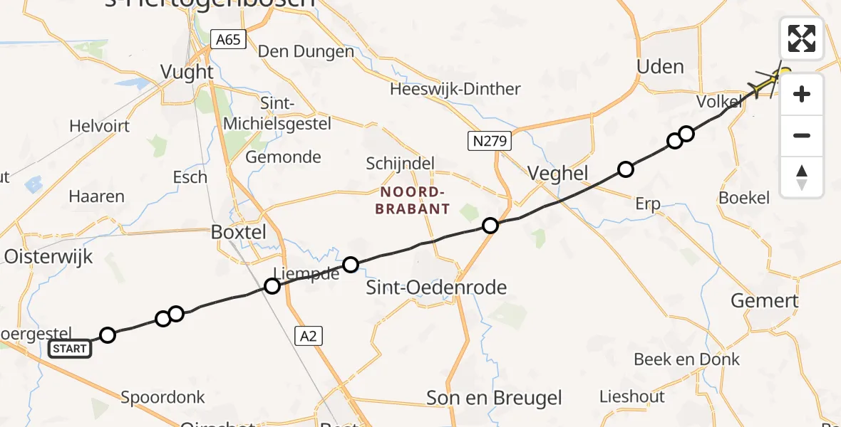 Routekaart van de vlucht: Lifeliner 3 naar Volkel