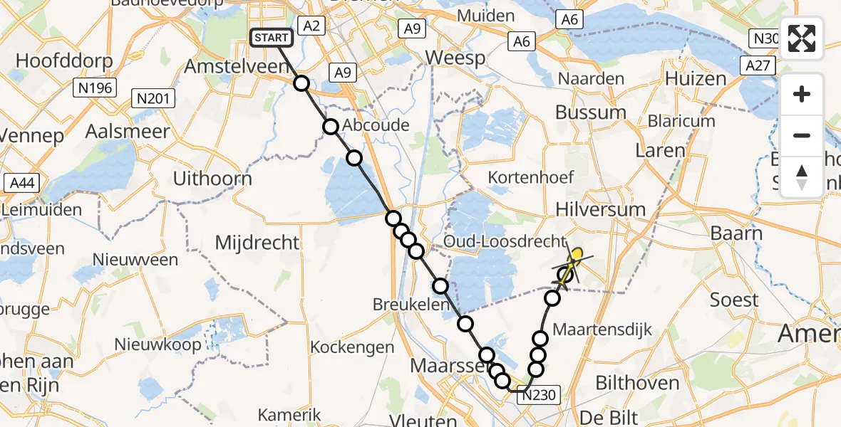 Routekaart van de vlucht: Lifeliner 1 naar Hilversum