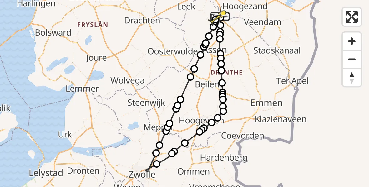 Routekaart van de vlucht: Lifeliner 4 naar Eelde