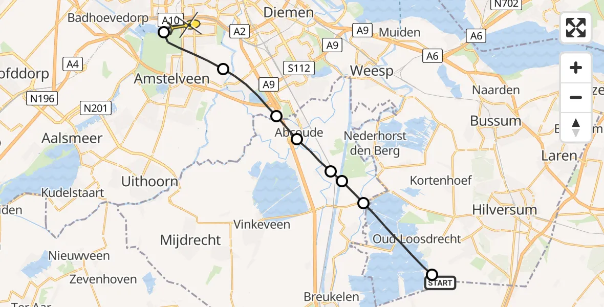 Routekaart van de vlucht: Lifeliner 1 naar Amsterdam