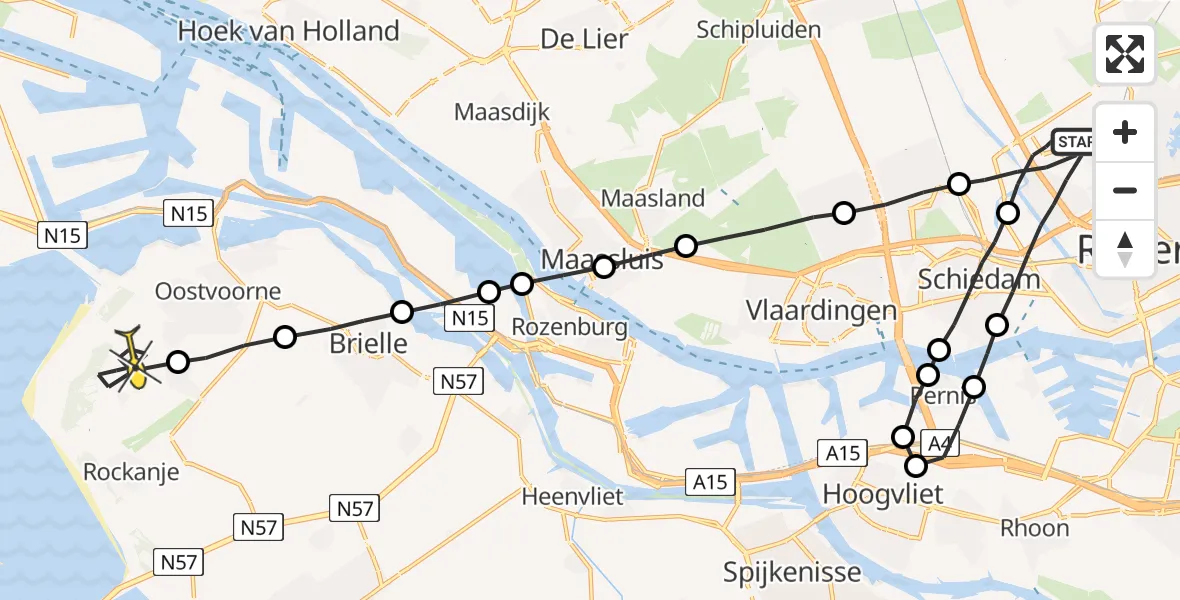 Routekaart van de vlucht: Lifeliner 2 naar Rockanje