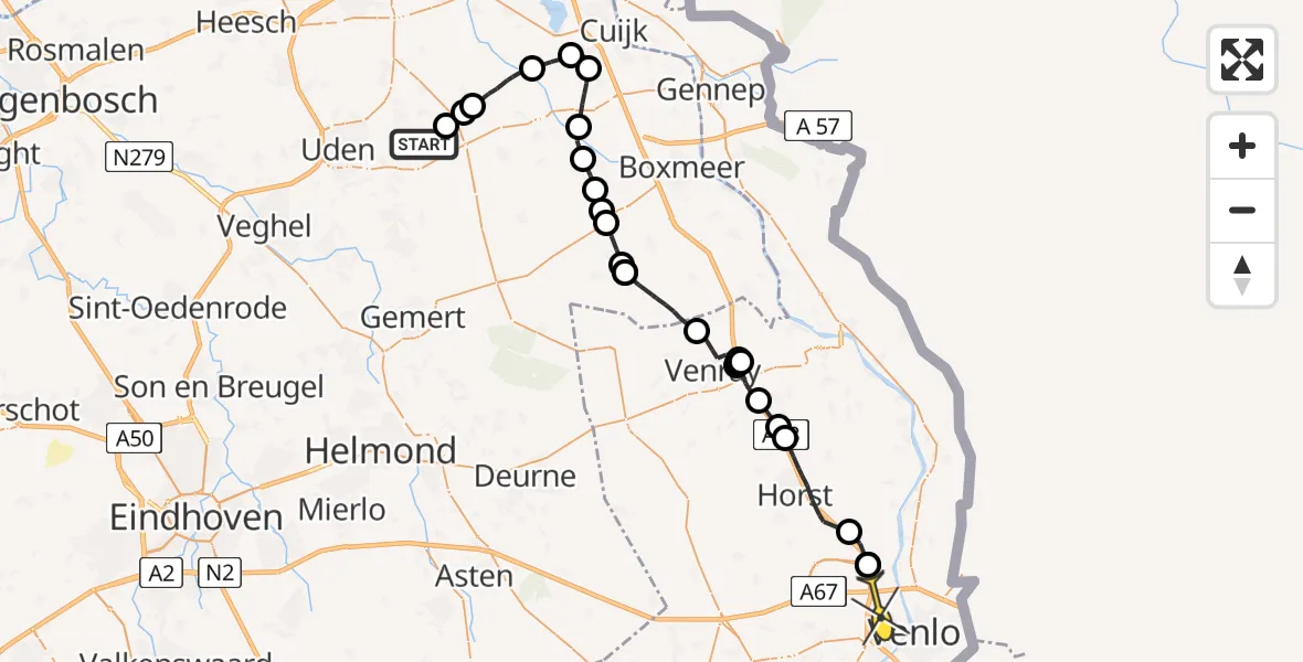 Routekaart van de vlucht: Politieheli naar Venlo