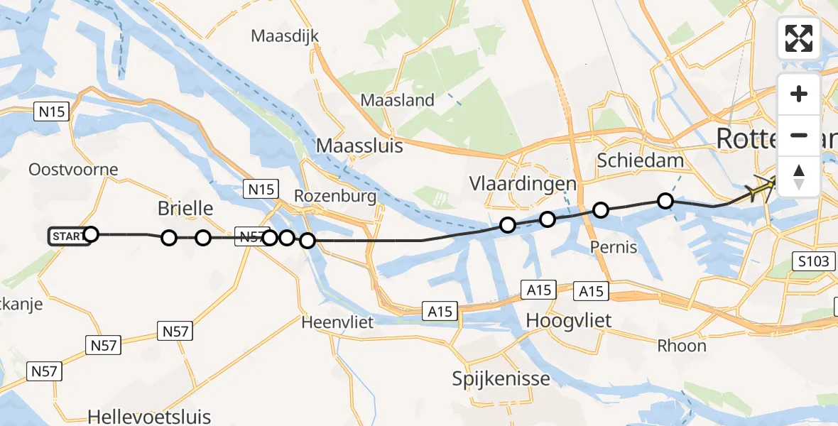 Routekaart van de vlucht: Lifeliner 2 naar Rotterdam