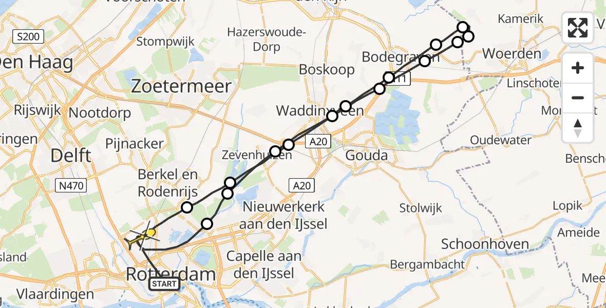 Routekaart van de vlucht: Lifeliner 2 naar Rotterdam