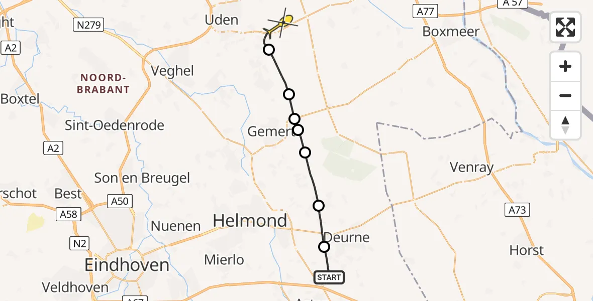 Routekaart van de vlucht: Politiehelikopter naar Volkel