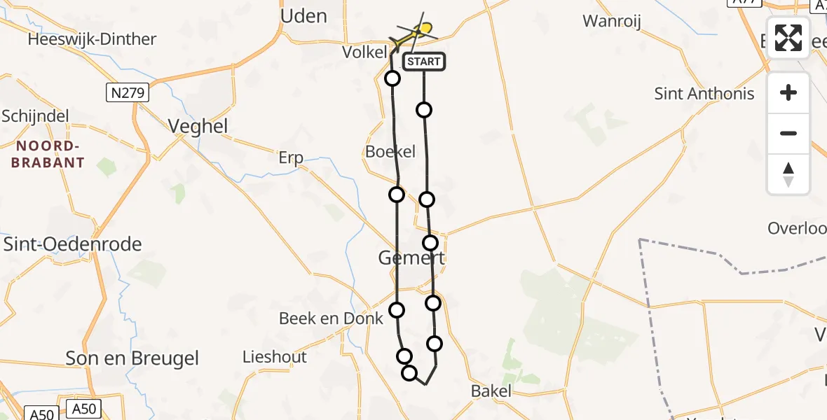 Routekaart van de vlucht: Lifeliner 3 naar Volkel