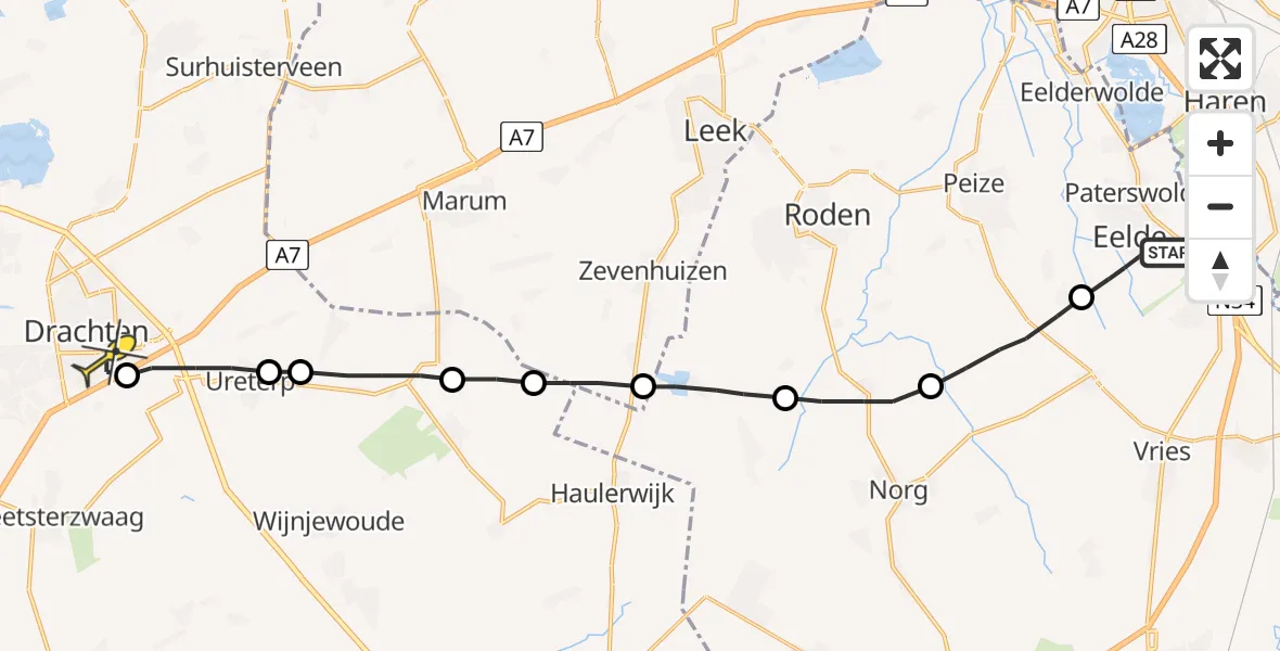 Routekaart van de vlucht: Lifeliner 4 naar Drachten