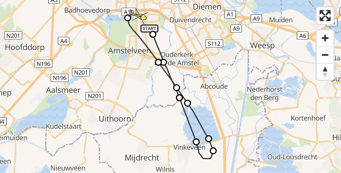 Routekaart van de vlucht: Lifeliner 1 naar Amsterdam