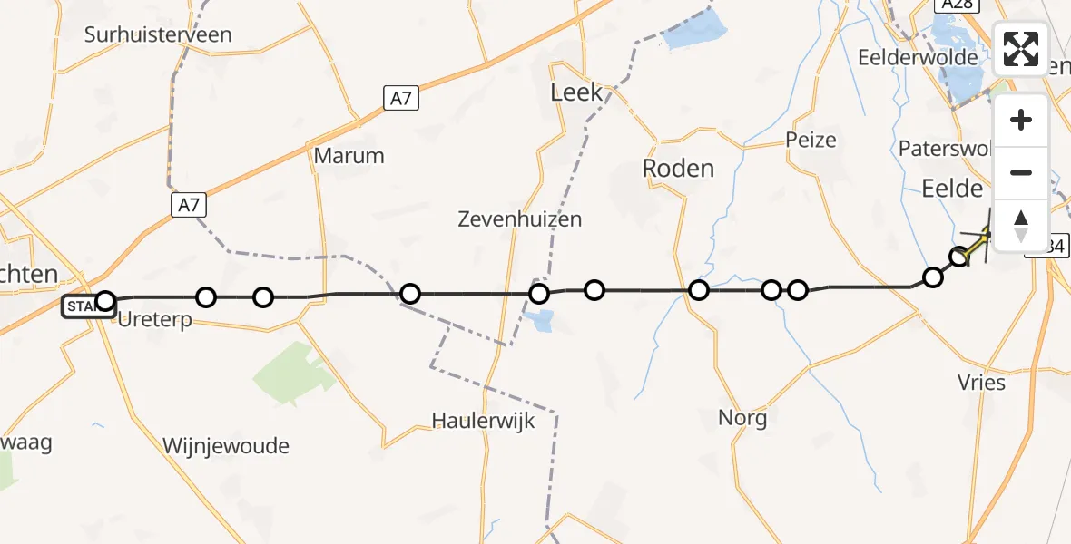 Routekaart van de vlucht: Lifeliner 4 naar Eelde