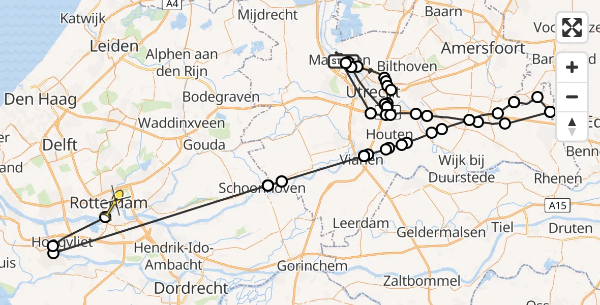 Routekaart van de vlucht: Politieheli naar Rotterdam