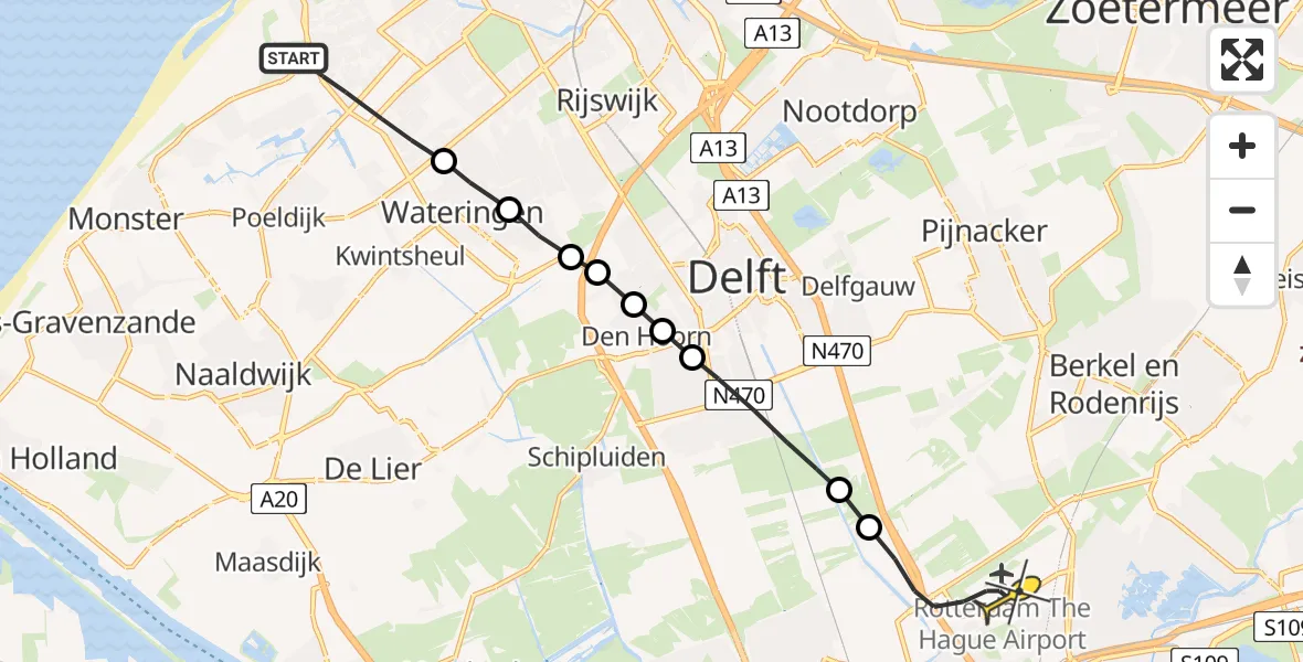 Routekaart van de vlucht: Lifeliner 2 naar Rotterdam