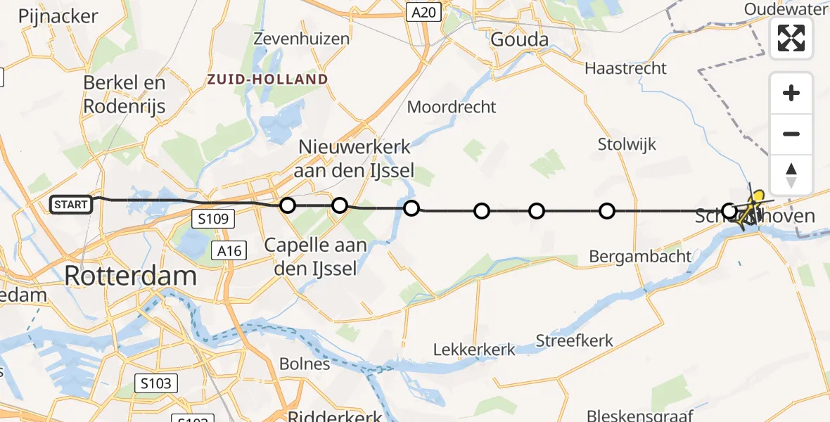 Routekaart van de vlucht: Lifeliner 2 naar Schoonhoven