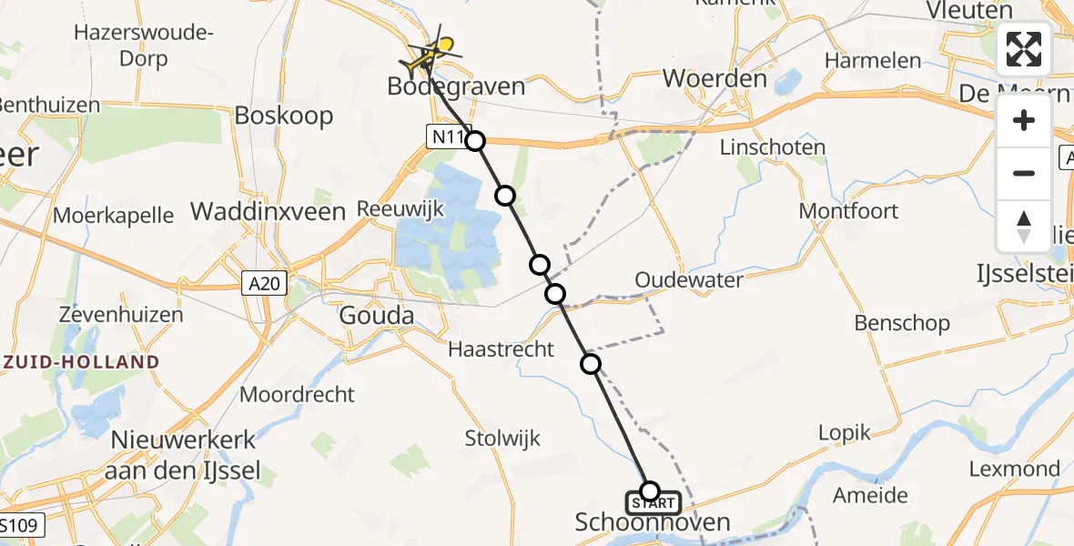 Routekaart van de vlucht: Lifeliner 2 naar Bodegraven