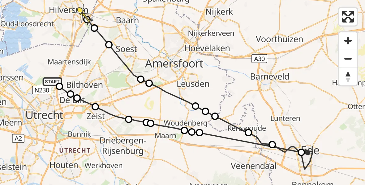 Routekaart van de vlucht: Politieheli naar Hilversum