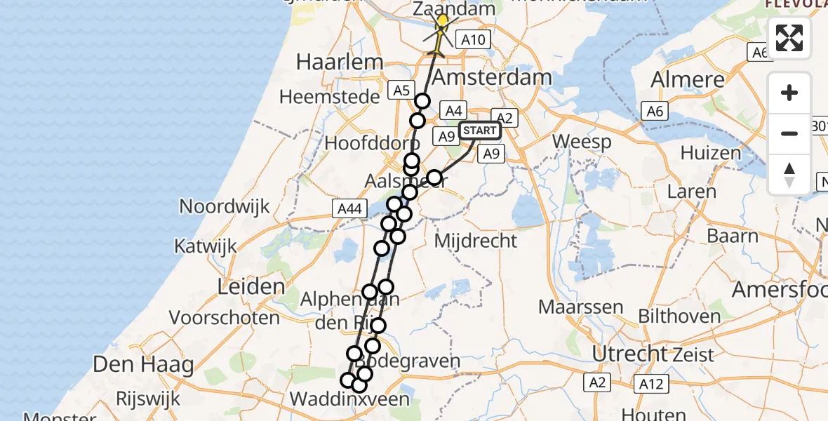 Routekaart van de vlucht: Lifeliner 1 naar Amsterdam