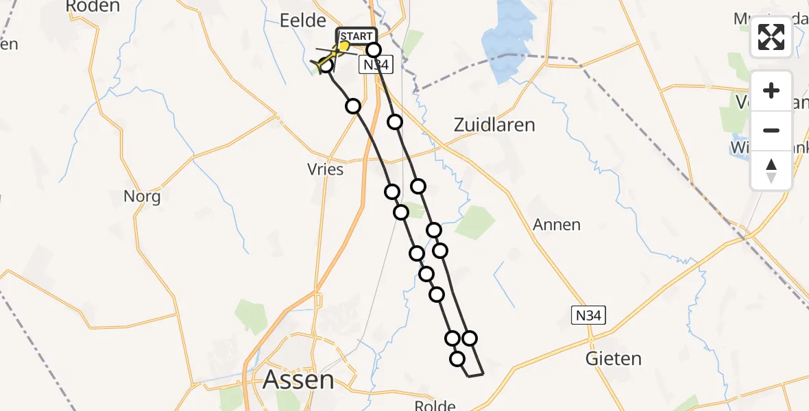 Routekaart van de vlucht: Lifeliner 4 naar Eelde