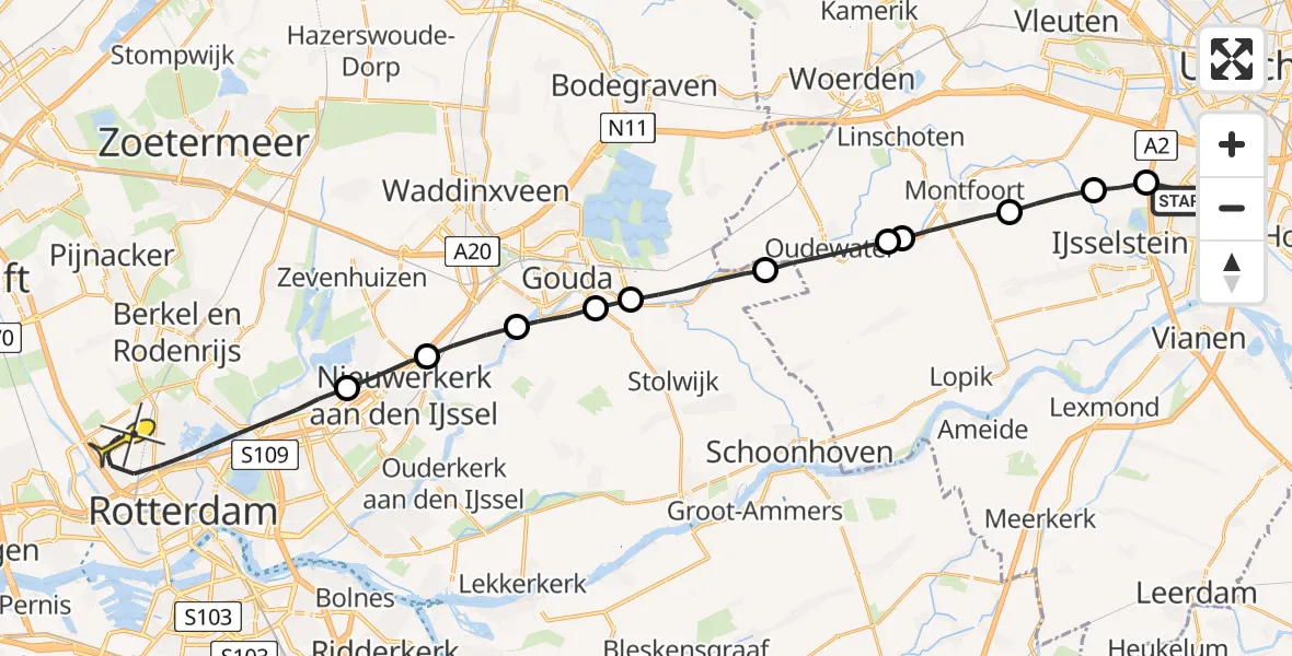 Routekaart van de vlucht: Lifeliner 2 naar Rotterdam