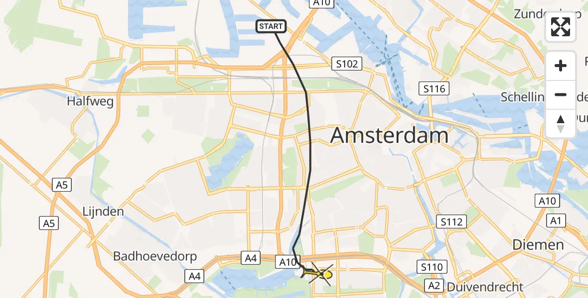 Routekaart van de vlucht: Lifeliner 1 naar Amsterdam