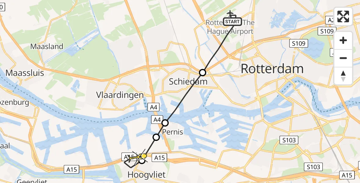 Routekaart van de vlucht: Lifeliner 2 naar Hoogvliet