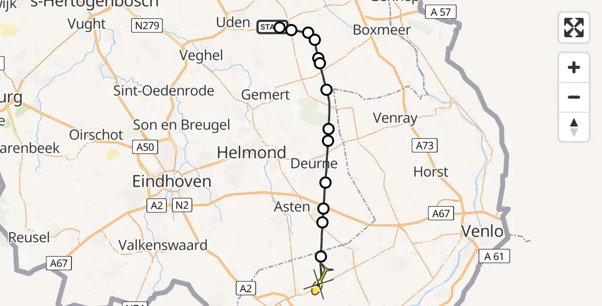 Routekaart van de vlucht: Lifeliner 3 naar Ospel